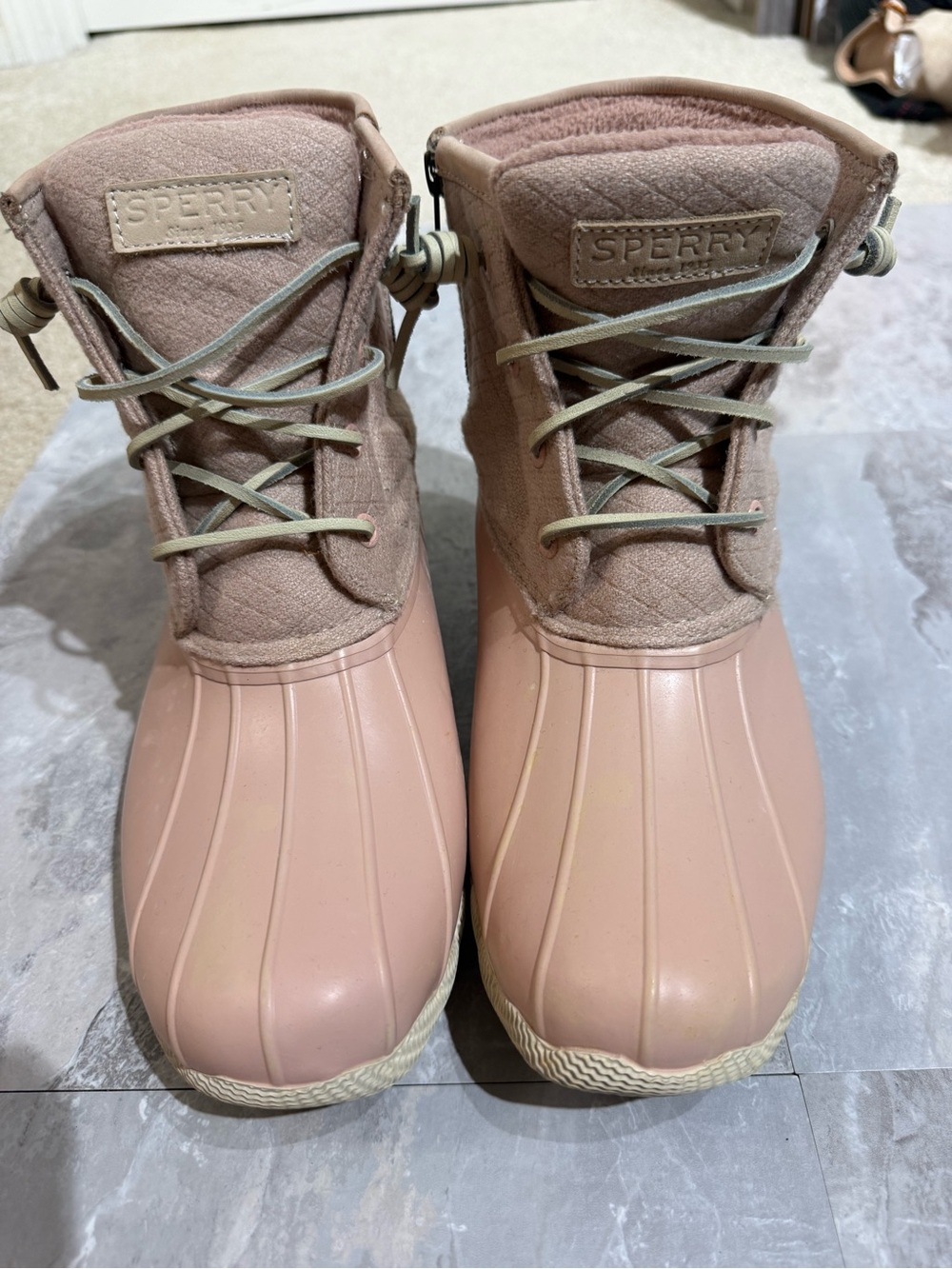 SPERRY Waterproof Duck Boots Pink Mauve Lace Up Zipper Ankle Rubber Women's 7